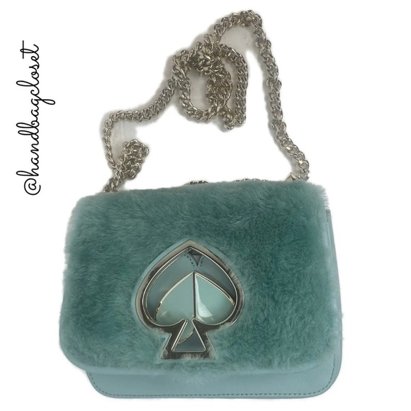 Kate Spade Nicola Faux Fur Crossbody Gold Chain Bag Purse Spearmint Green - Picture 16 of 16